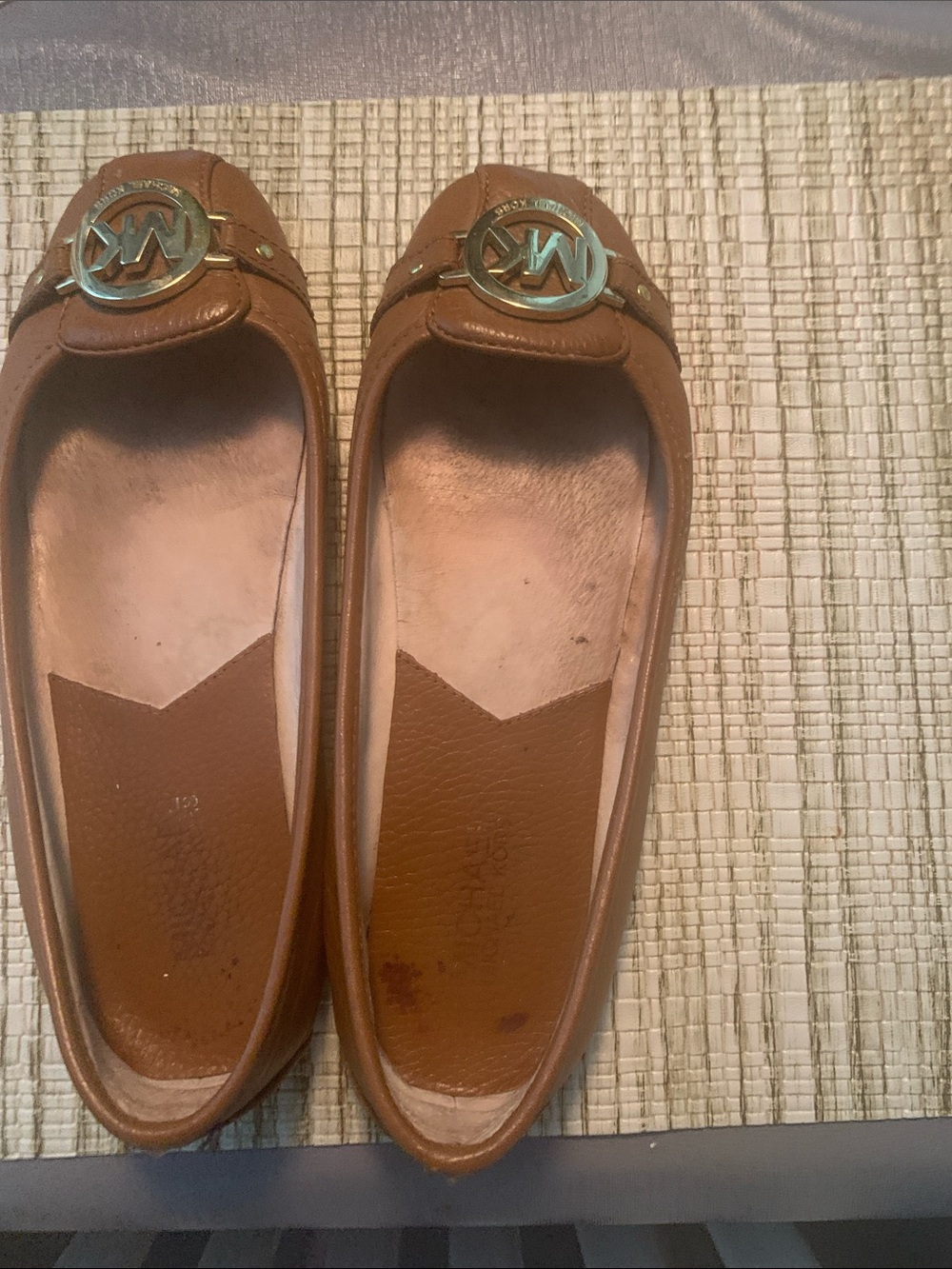 Michael Kors Tan Leather Logo-Embellished Slip-On Flats